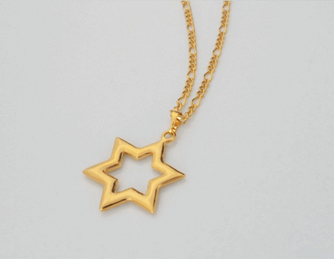 Rhinestone Golden Star of David Pendant Necklace - New Design