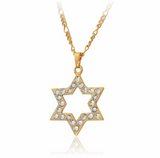 Rhinestone Golden Star of David Pendant Necklace - New Design