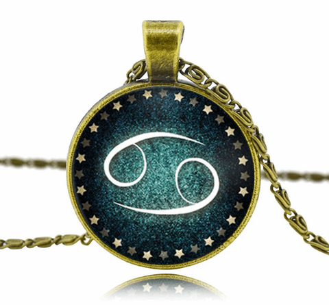 Zodiac Sign Glass Dome Necklace