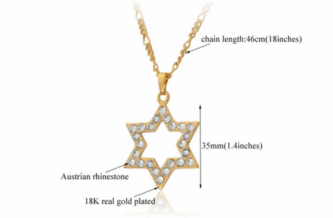 Rhinestone Golden Star of David Pendant Necklace - New Design