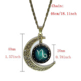Zodiac Sign Glass Dome Necklace - Moon