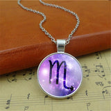 Zodiac Sign Glass Dome Necklace - purple