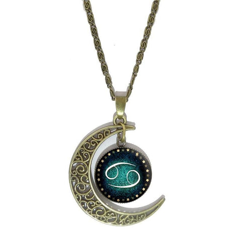 Zodiac Sign Glass Dome Necklace - Moon